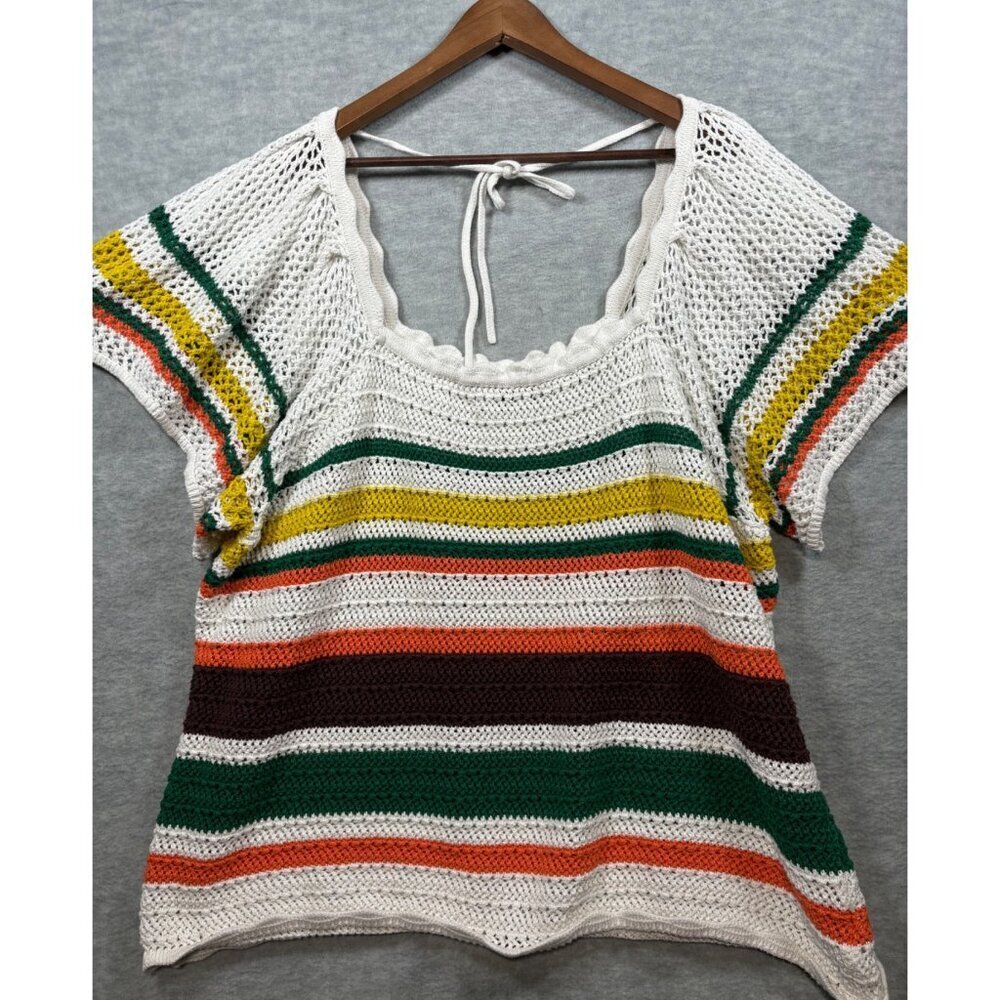 Torrid Womens Summer Sweater Sz 5 Striped Knit‎ Cotton Top Square Neck Boho